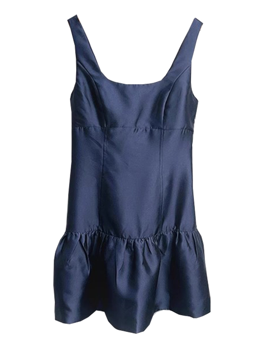 Fa Shan S Home 2024 Summer New Square Neck Satin dress Women's Sleeveless Waist Short Ruffled Socialite Skirt