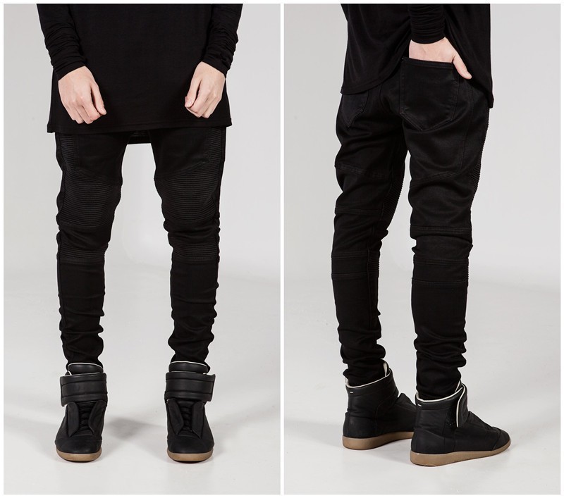 Cross-border ebay Amazon WISH AliExpress Men's Trendy Biker Pants Ruffled Slim-Fit Leg Stretch Jeans