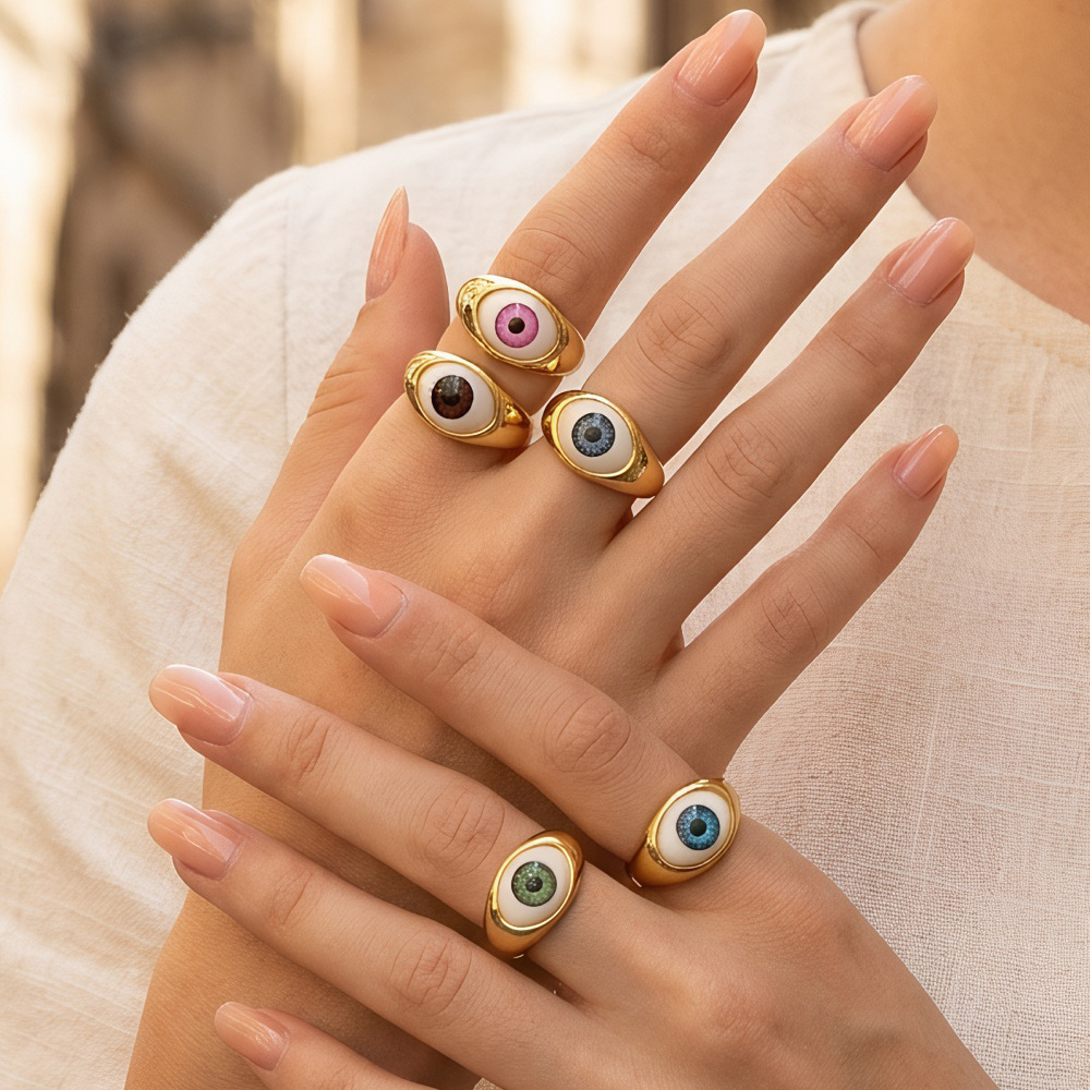 Jewelry wholesale European and American fashion new devil's eye resin ring blue eyes live adjustable diet finger ring
