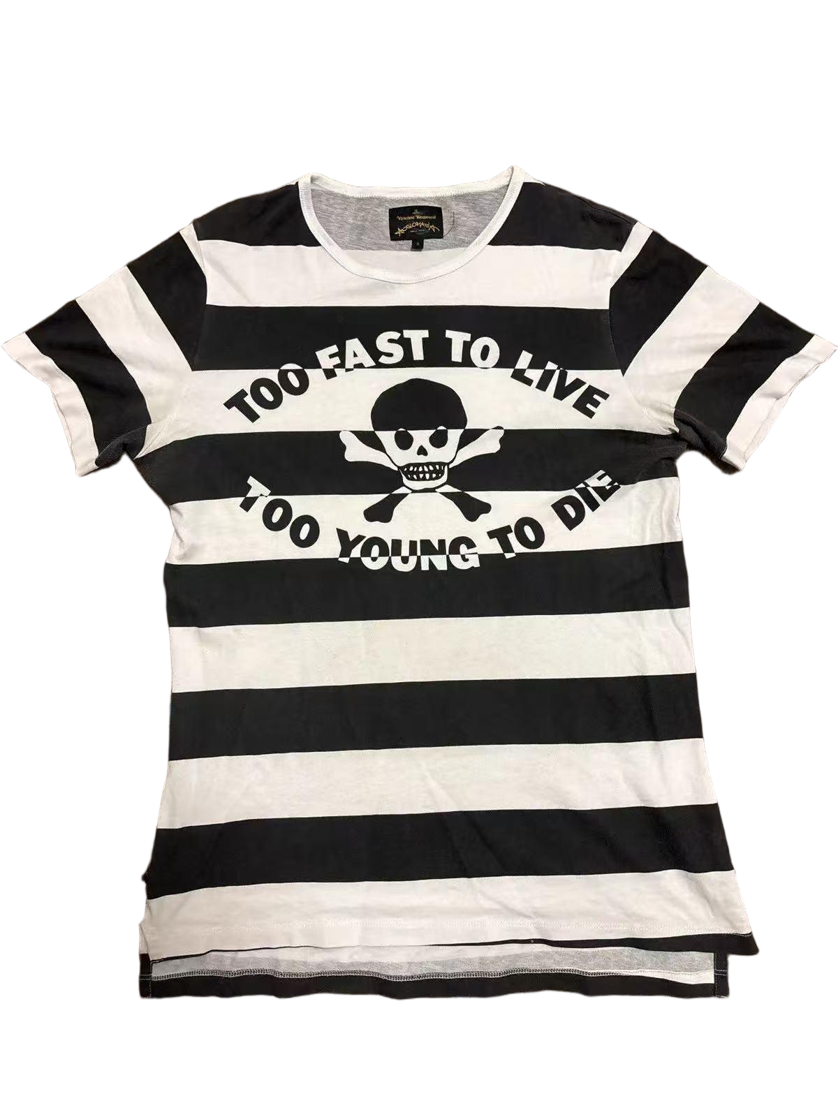 Autonomous Vivi Style Striped Skull Poem Tee Slim-Fit Short-Sleeve T-Shirt