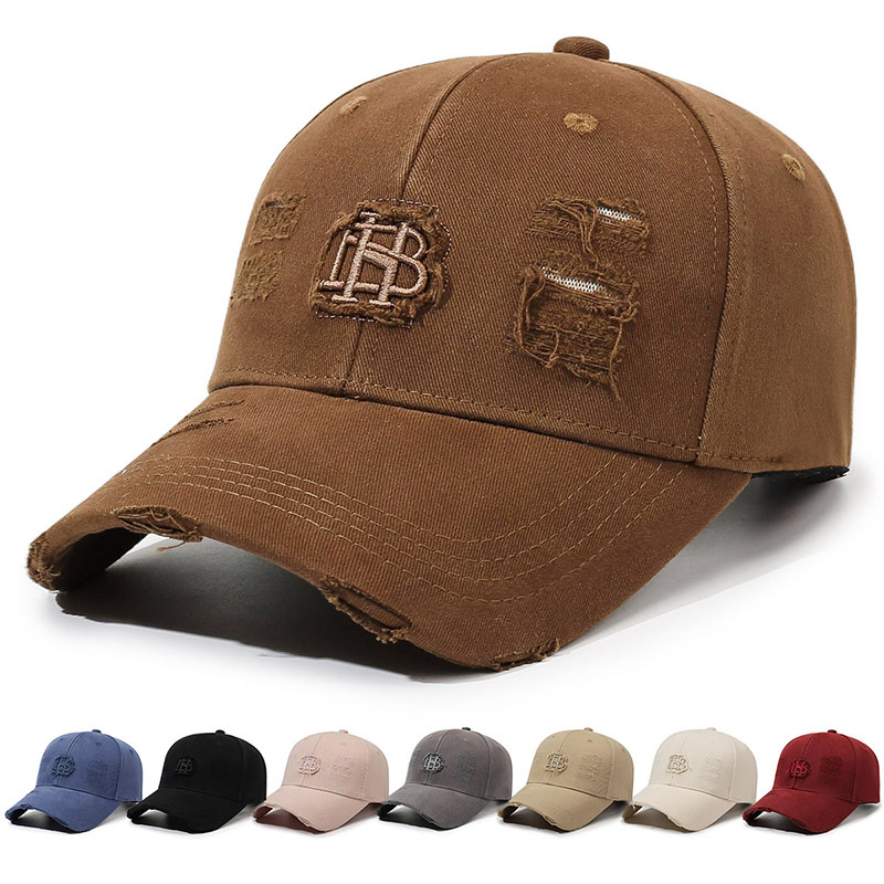 Fashionable Vintage Distressed Washed Cotton Cap with Embroidery, Unisex Baseball Cap, Versatile Outdoor Casual Sun Hat, Trendy