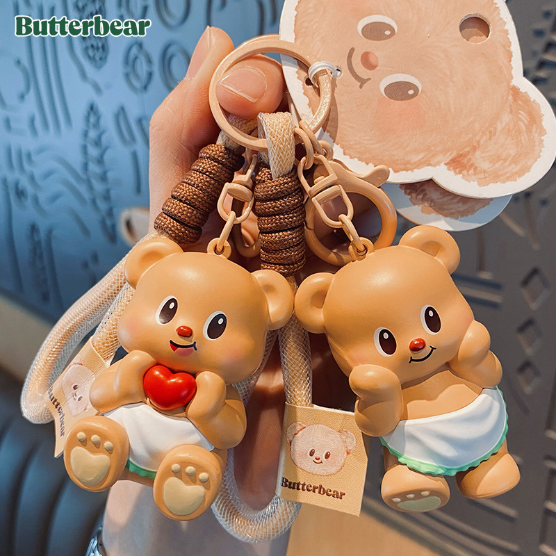 Genuine Cartoon Butter Bear Keychain Women's Cute Delicate Cute Doll Doll Keychain Ring Schoolbag Pendant