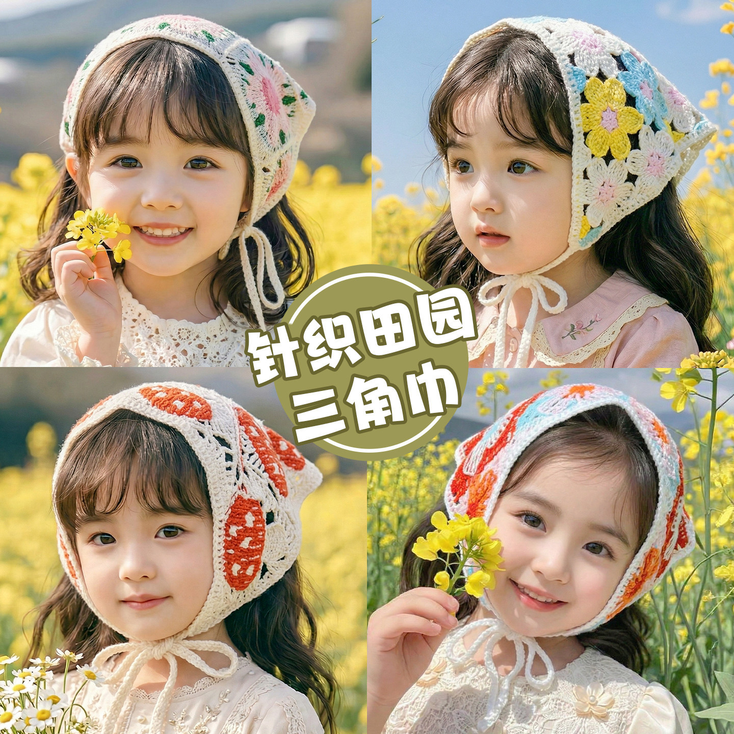Children's Triangle Scarf, Girls' Headscarf, Hairband, Pastoral Style Floral New Style, Sweet Girl Hairband, Headwear, Photo Shoot Scarf
