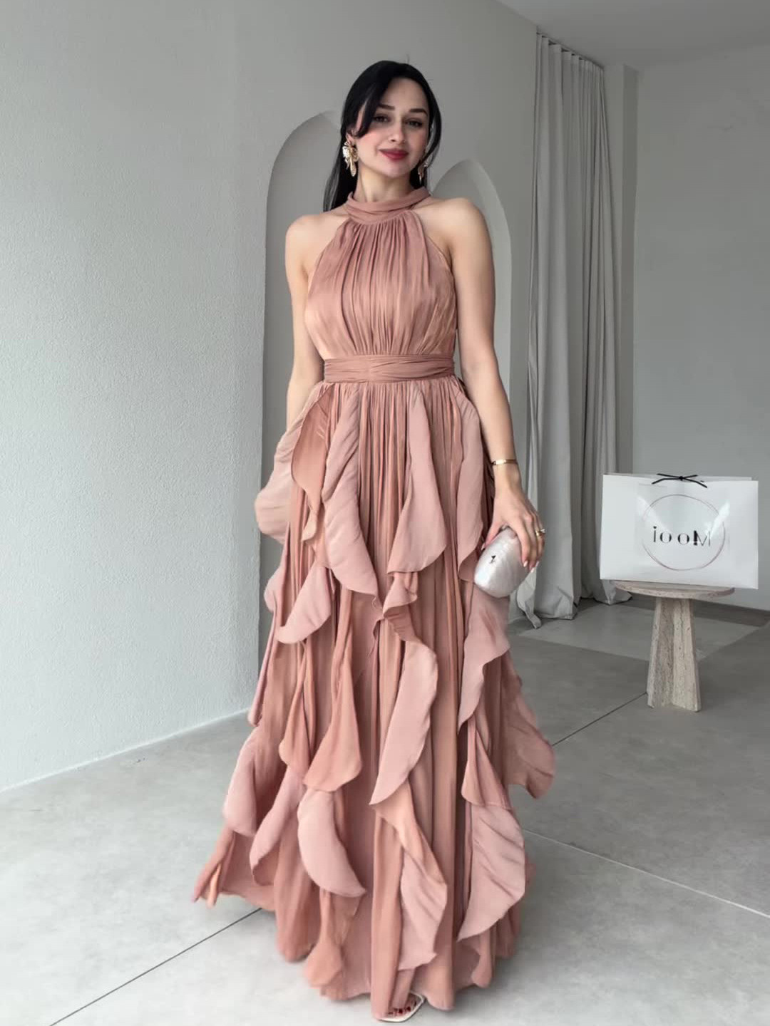 2026 Spring European and American Cross-Border Foreign Trade New Style Waist-Cinching Ruffled Vintage Elegant Long Sleeveless Dress