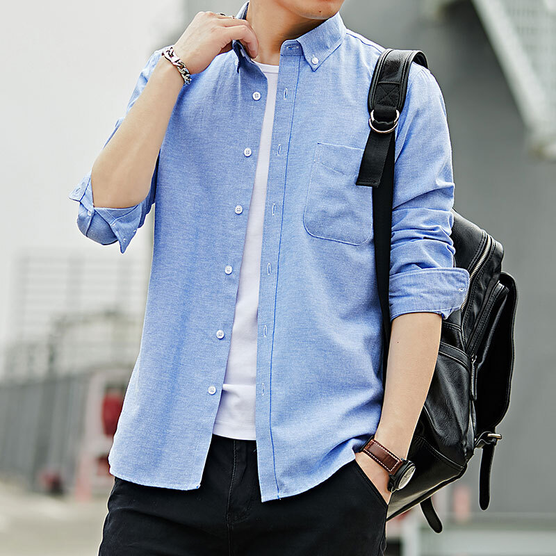 Autumn Oxford Spinning Shirt Men's Long-sleeved White Shirt Loose Casual Jacket Korean Fashionable Handsome Long-sleeved Men's