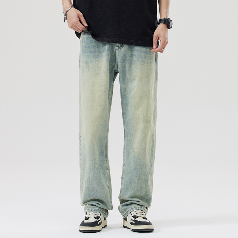 Large Size Men's Summer New Thin Jeans Men's Heavy Industry Washed American Style High Street Loose Retro Straight Pants