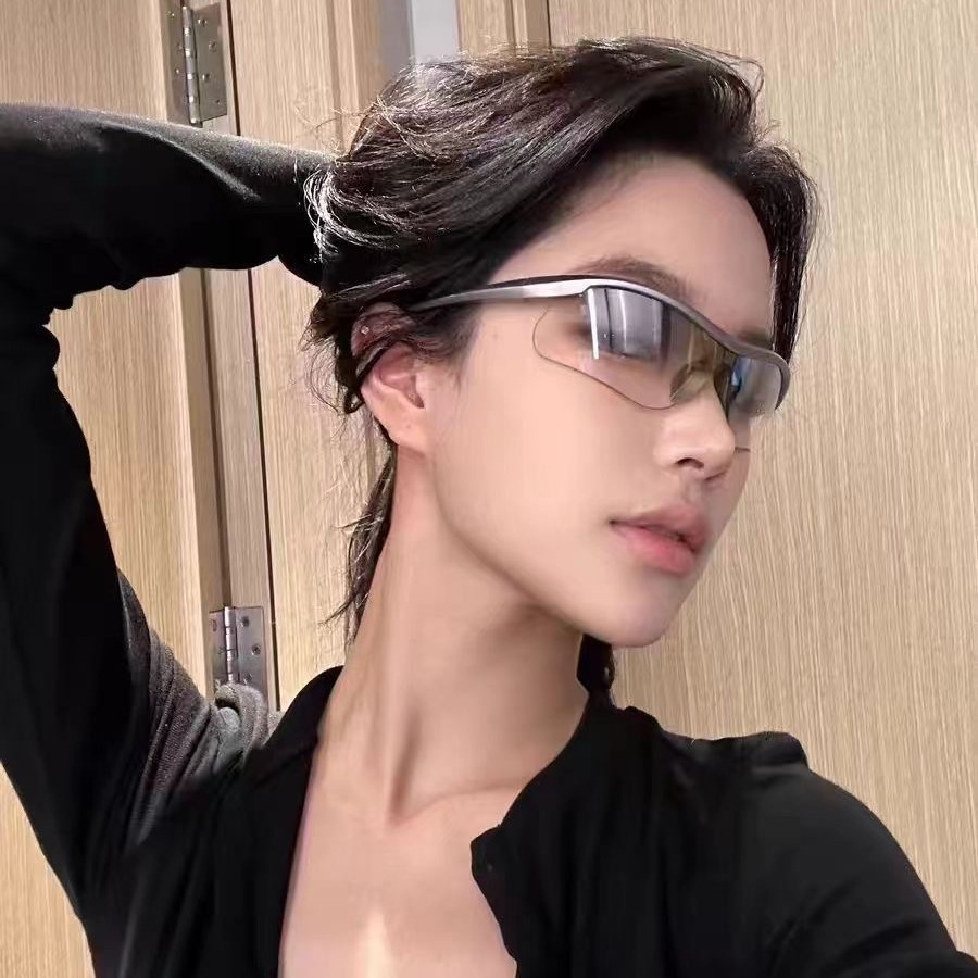 Personalized Y2K American-Style Half-Frame Cycling Sunglasses, Modern Hot Girl Gradient Mercury Trendy Uv Protection Outdoor Punk Style