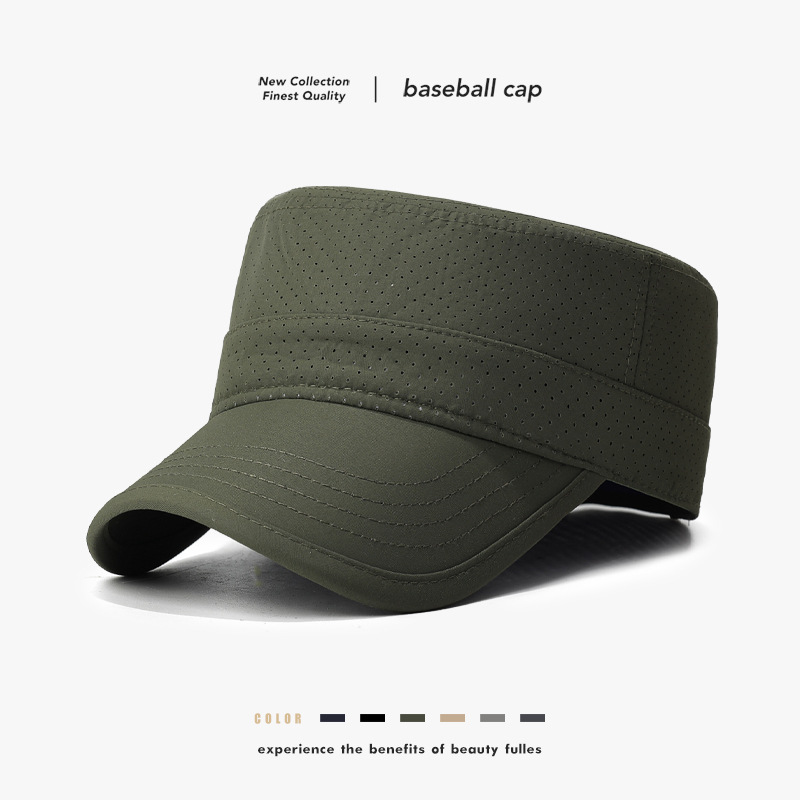Summer New Style Single-Piece Laser Perforated Breathable Solid Color Quick-Drying Hat Adjustable Outdoor Sun Protection Sun Hat Flat-Top Hat