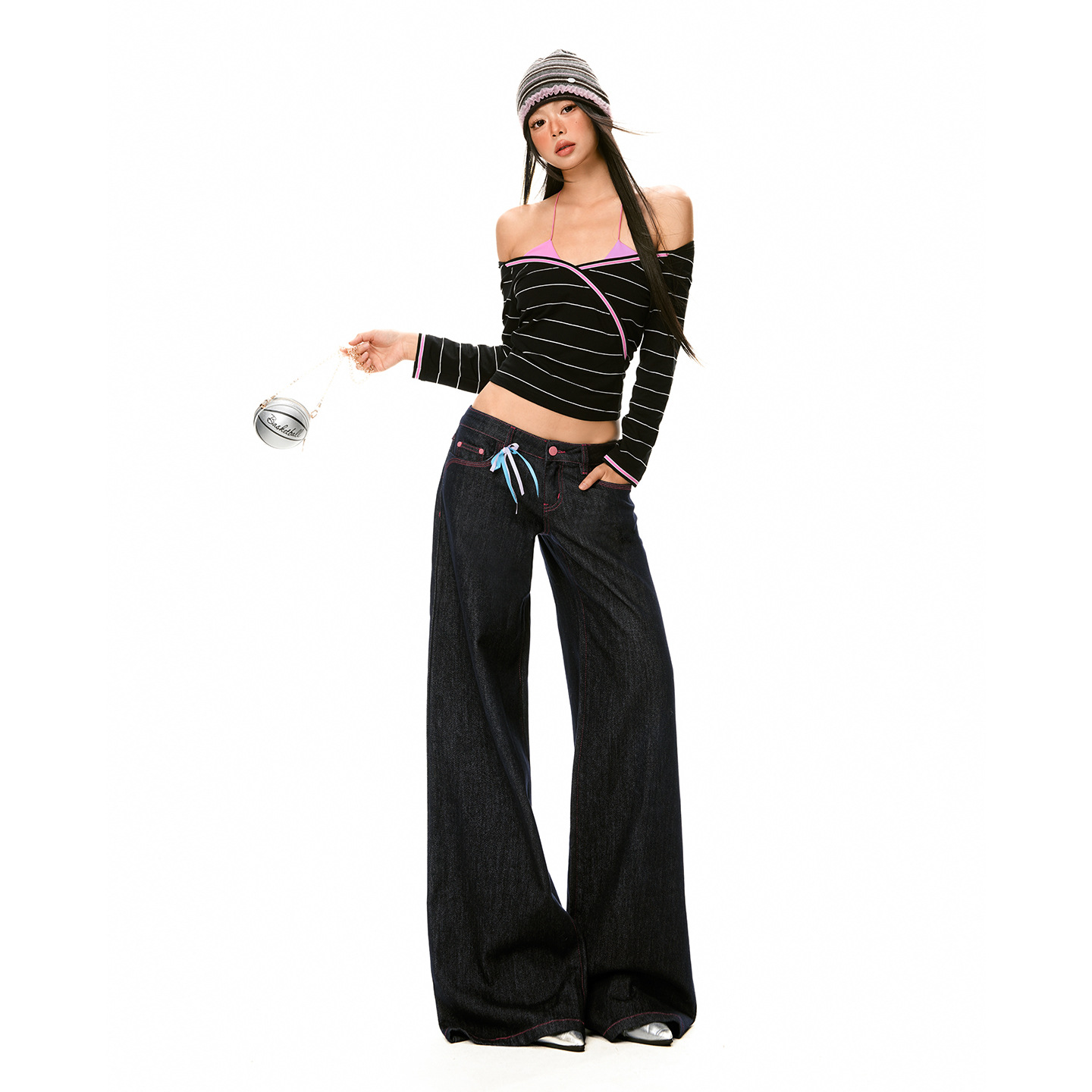 Original Denim Color American Retro Design Wide-Leg Jeans in Original Denim Color, New Autumn Style Long Pants