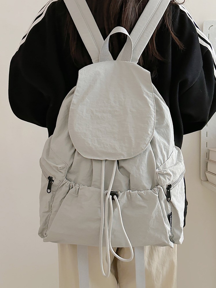 New South Korea Niche Lightweight Nylon Fabric Backpack Girls Casual Fashion Drawstring Travel Large Capacity Backpack