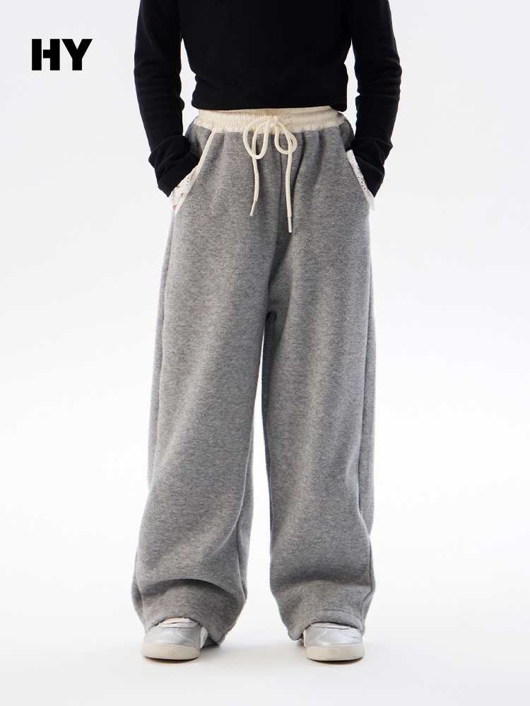 Girls' Fleece-Lined Pants 2026 Winter New Korean Style Children's Warm Sweatpants for Older Kids Autumn and Winter