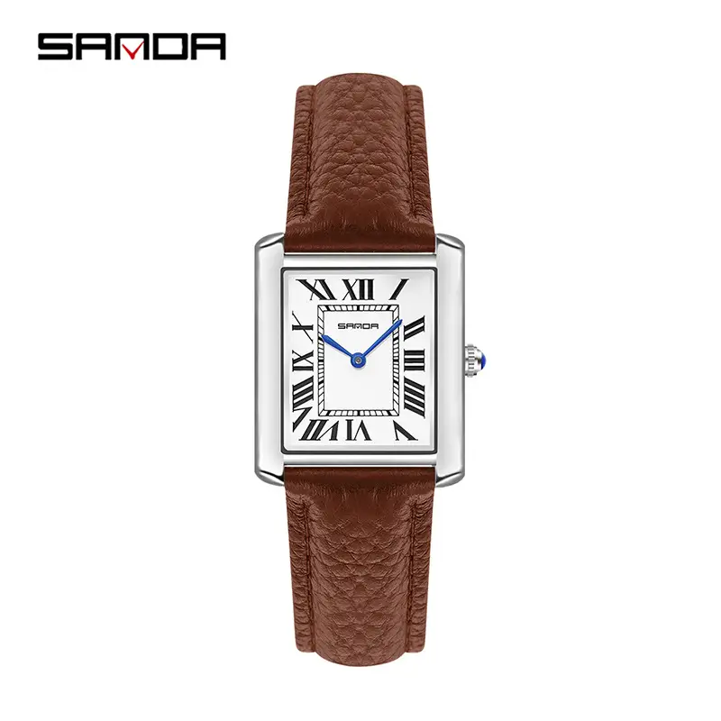 Sanda Hot-Selling Couple Watches Fashion Square Roman Scale Men's and Women's Quartz Watches Waterproof Watches Available for Direct Supply