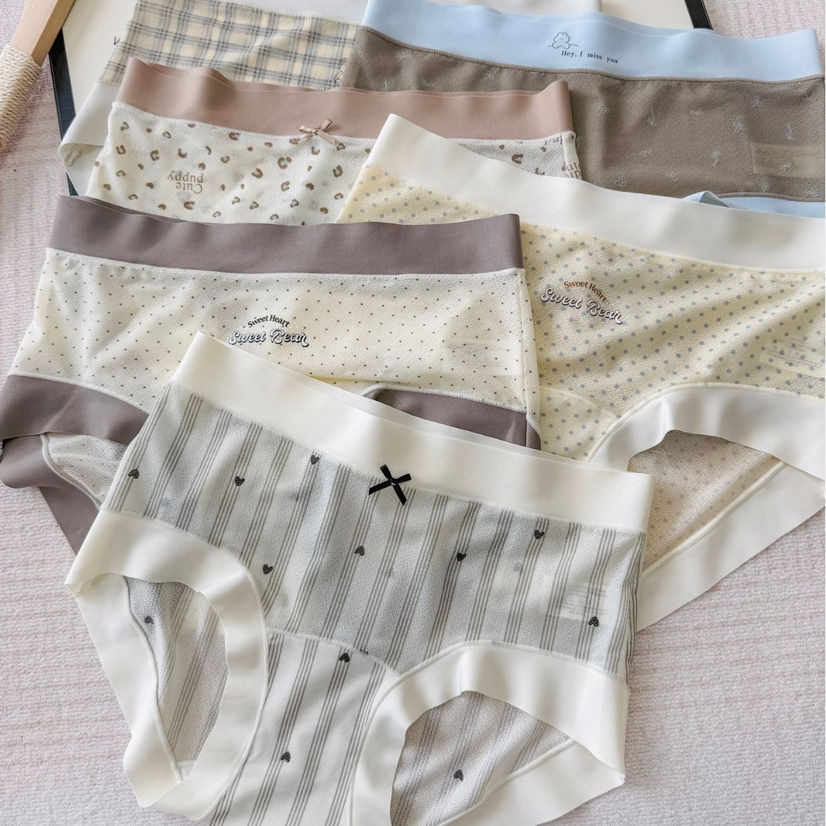 9823 Keluli Blue Coffee Tone Light American Style Seamless Women's Underwear Mid-Waist Hip-Hugging Breathable Mesh Quick-Dry 10 Extra Long Crotch