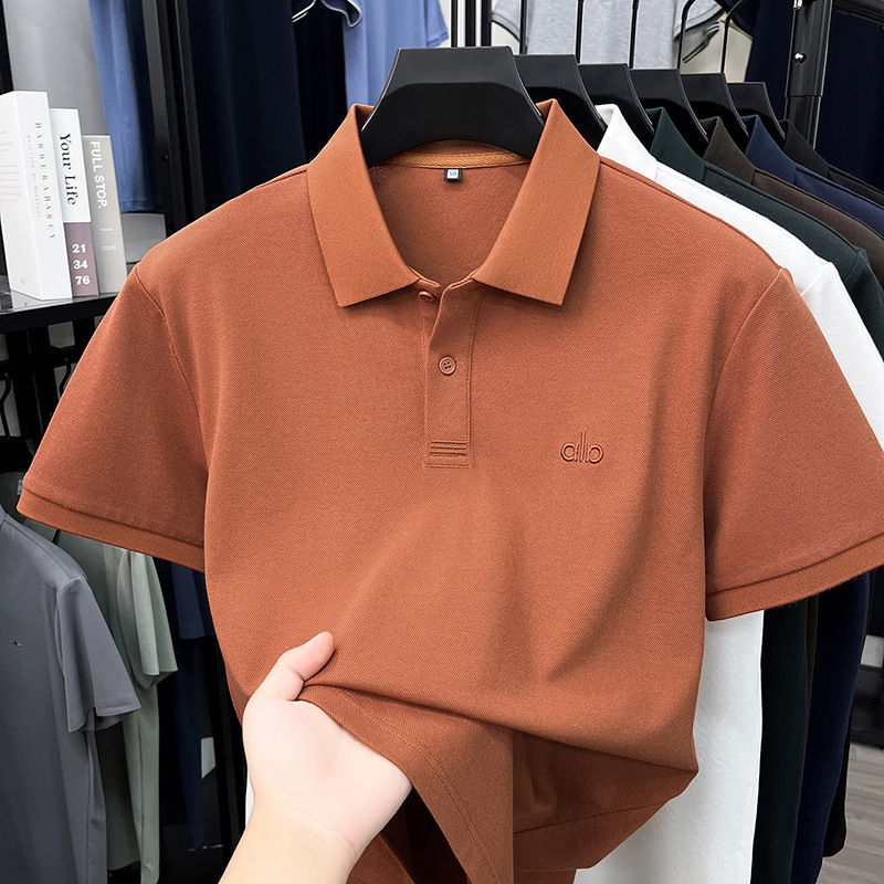 Men's Short-Sleeve T-Shirt with Mulberry Silk, Heavyweight Cotton, Fashionable and Versatile, New Summer Style, Turn-Down Collar, Light Luxury, Breathable Men's Polo