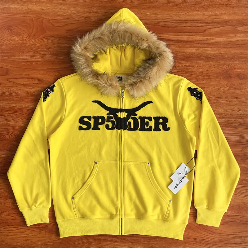 Sp5der 555555 Hoodies Zipper Cardigan Embroidered Men's and Women's Hooded Sweatshirts