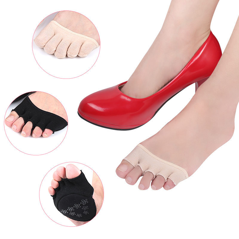 Dispensing Five-Finger Socks Half Cotton Sweat-Absorbing Forefoot Half Palm Full Toe Open Toe High Heels Silicone Non-Slip Invisible Socks