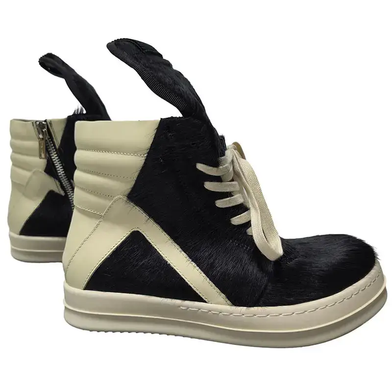 ro shoes genuine leather horse fur inverted triangle high-top board shoes men's European and American dark style casual all-Match platform casual shoes couple