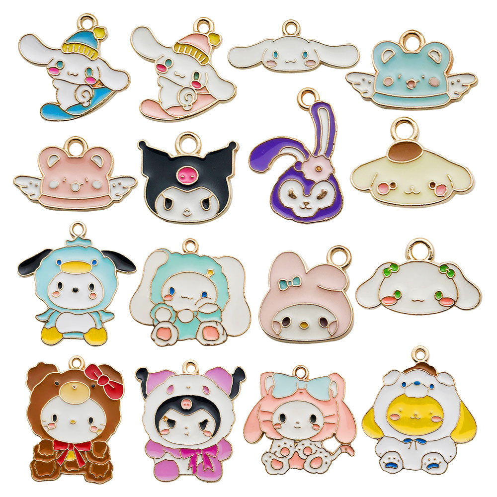 Sanrio Cute Cartoon Alloy DIY Jewelry Pendant Cinnamoroll Kuromi Cat Keychain Bracelet Accessories