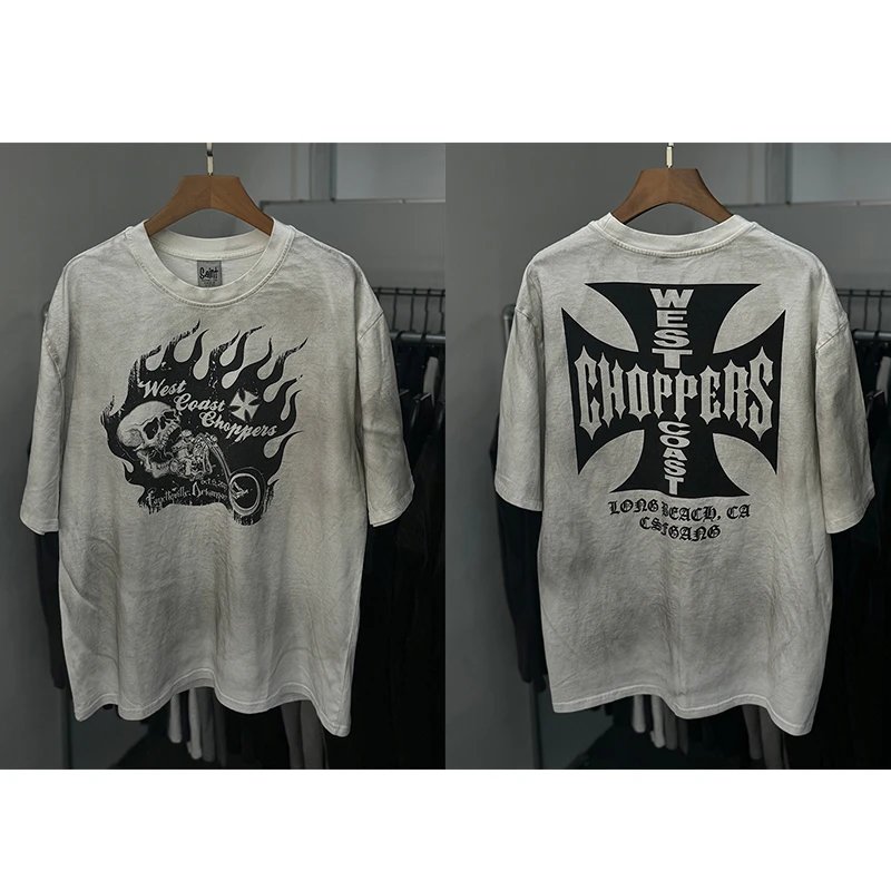 West Coast West Coast Hip-Hop Short-Sleeved Dirty Style 2025 New Washed T-Shirt Summer Trend