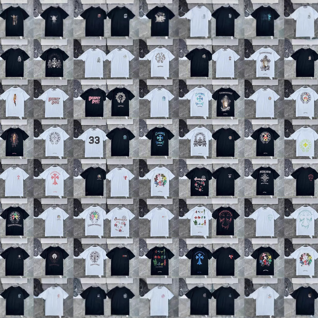 2025 Spring and Summer New Cross-Border Ch Crow Skull Print High Street Short-Sleeved T-Shirt for Men and Women, Trendy