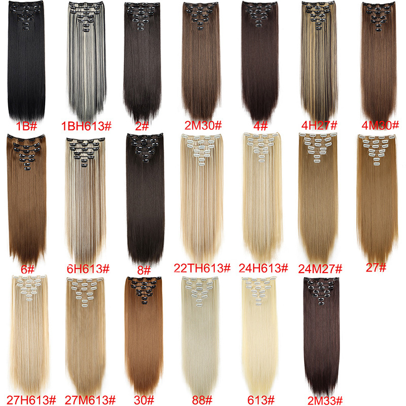 Cross-Border European and American Wig Wig 16 Cards 7-Piece Set of Hair Extensions Chemical Fiber Women's Long Straight Hair Clip Hair Extensions in Stock