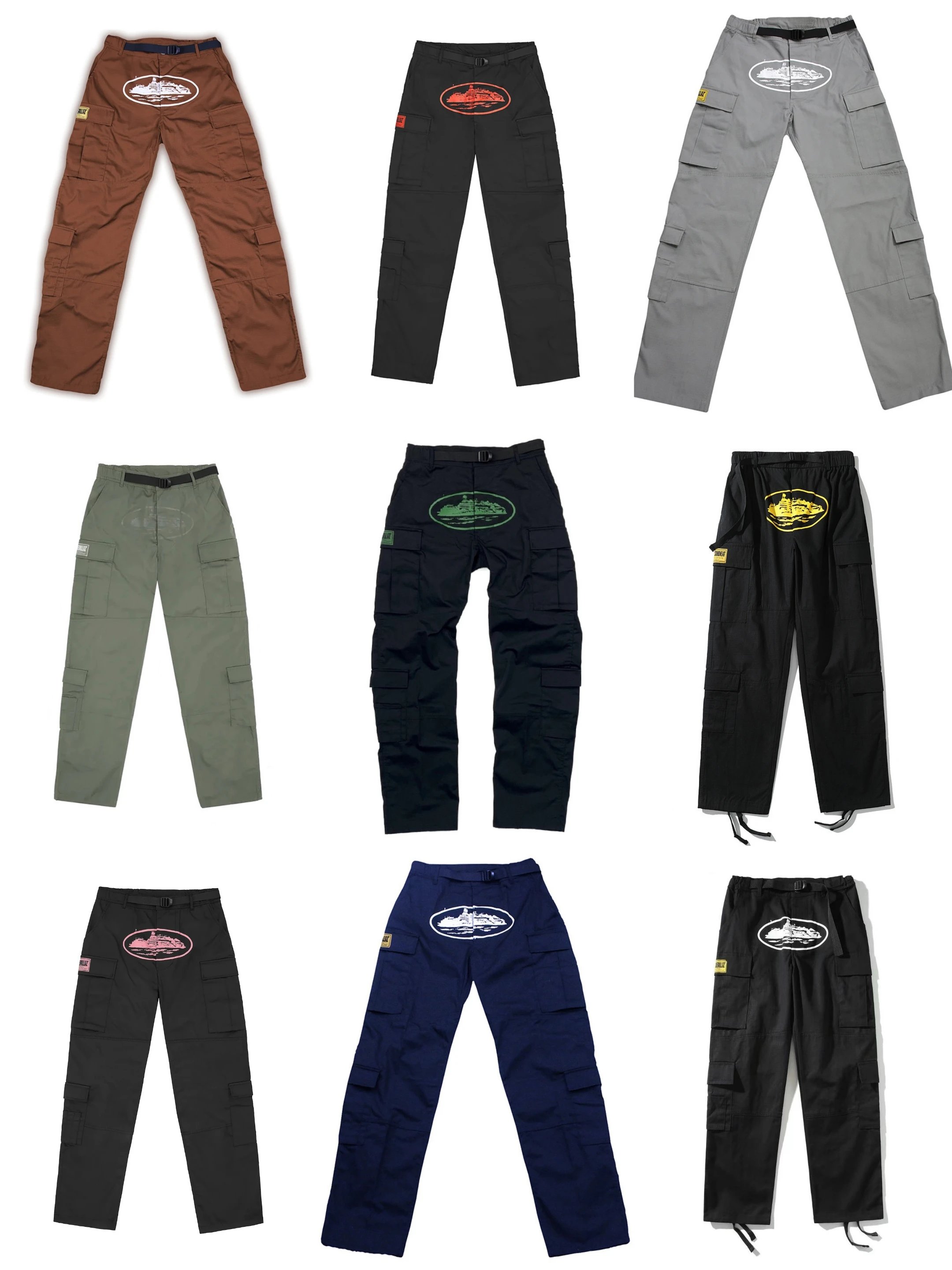 American Style Multi-Pocket Trendy Straight Drawstring Crane Pants