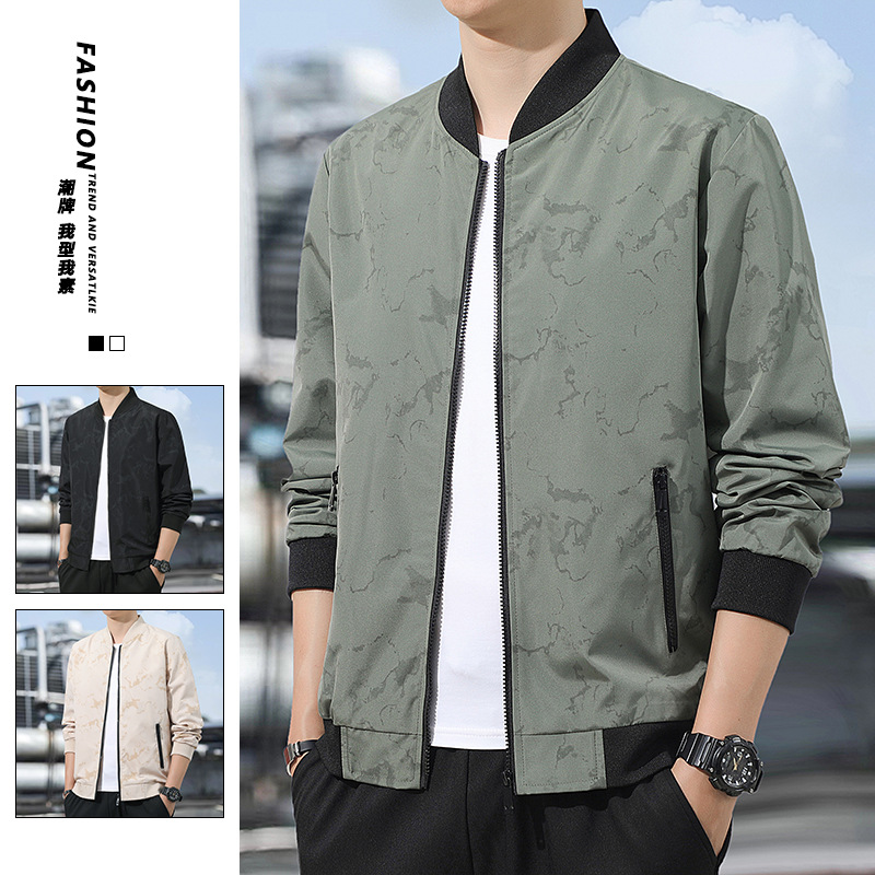 Youth Baseball Collar Jacket Men's Spring and Autumn Fashion Camouflage Casual Sports Top Trendy Men's Jacket