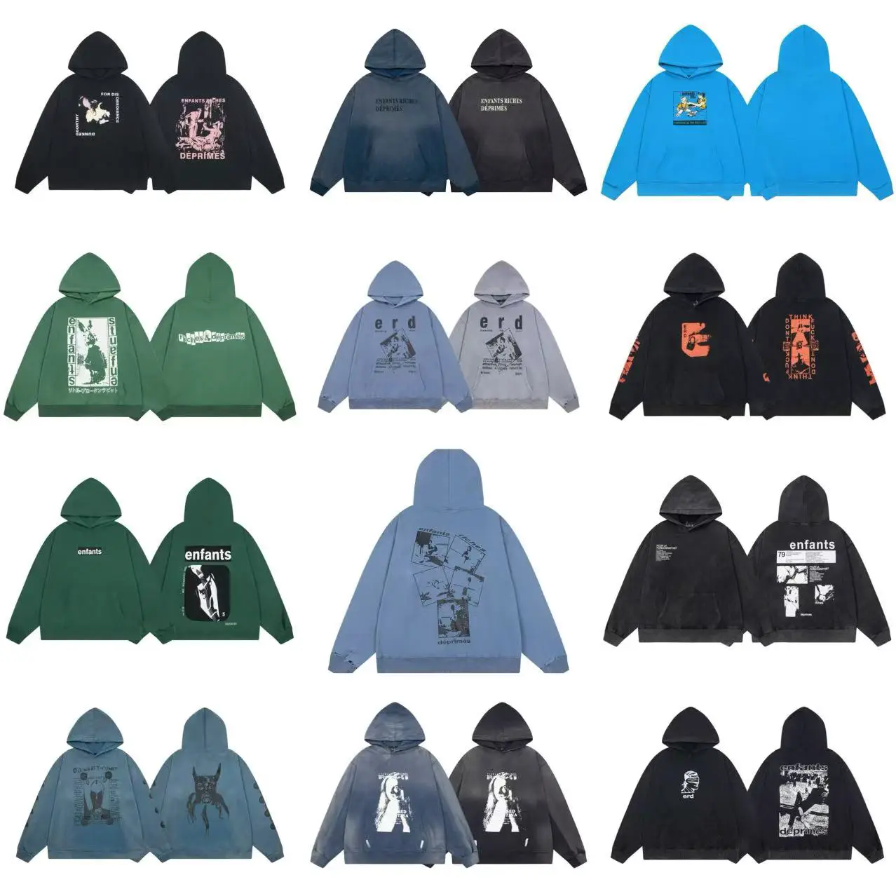 Erd Melancholic Rich Second Generation Destroys Washed and Distressed Loose American Cleanfit Hooded Sweatshirt for Men