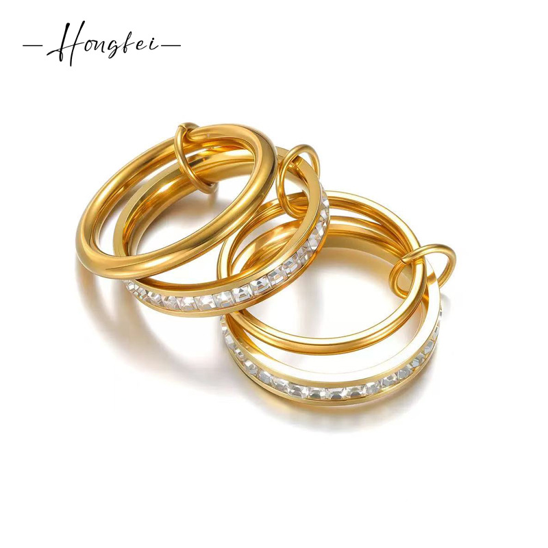 Cross-Border European and American Popular Stainless Steel Four-Layer Stacked Diamond-Encrusted Titanium Steel Ring with Personalized Design, Light Luxury and High-End Ring