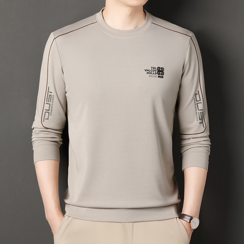Autumn 2024 New Middle-aged and Young Men's Long-sleeved Sweater Casual All-match Crewneck Fashionable Base Shirt Men's T-shirt