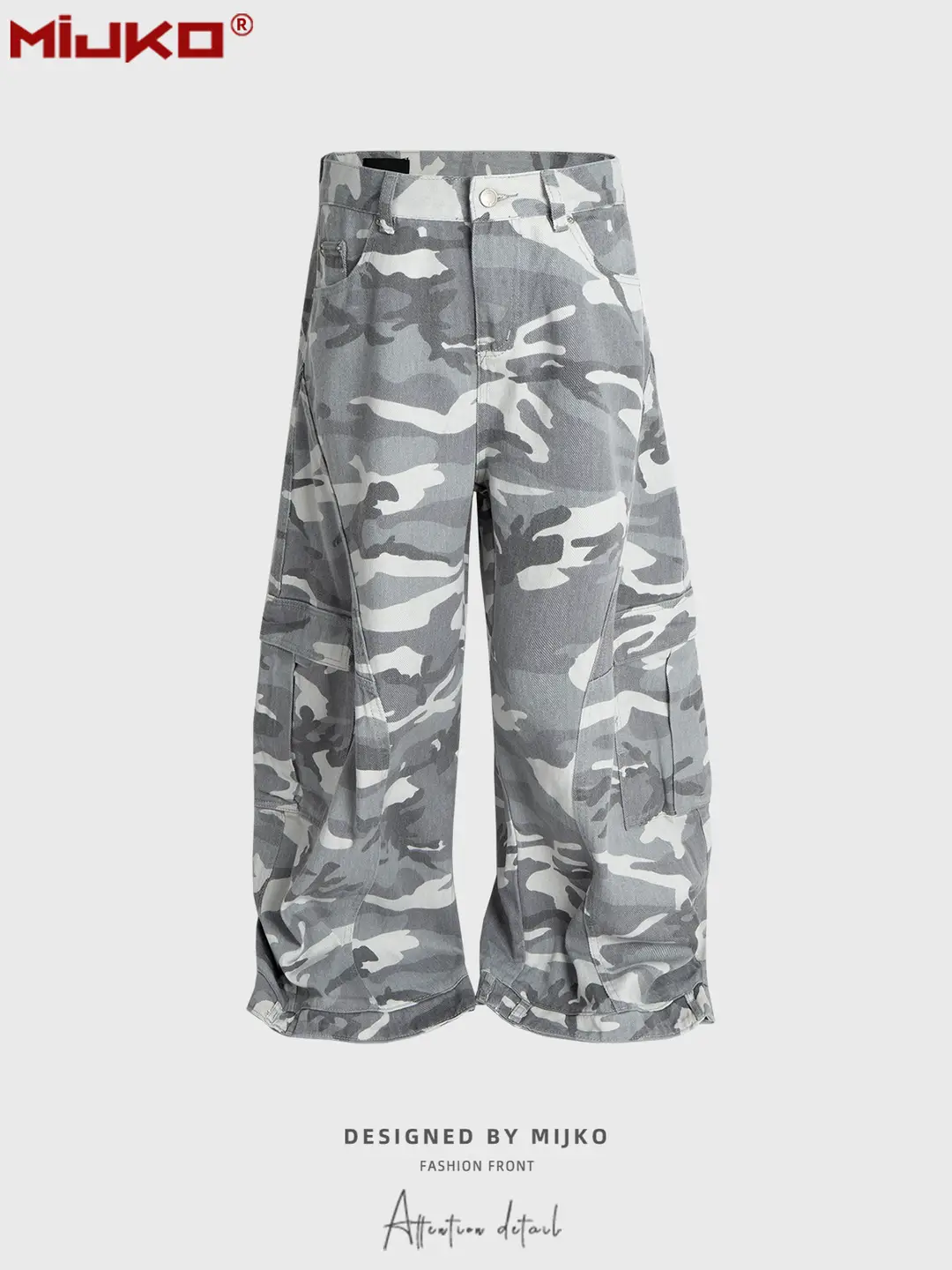 Mijko Men's and Women's Multi-Pocket Cargo Pants Unisex Wide-Leg Silhouette Multiple Sizes Loose Fit Camouflage Pants