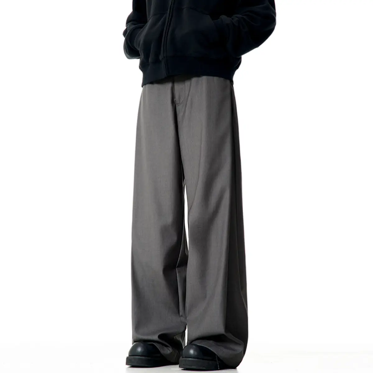 2023 American Casual Pants Men's Retro Western Pants Wipe Sense Wide Leg Grey Western Pants Loose Straight Pants Women