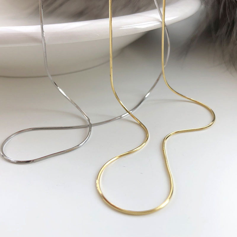925 sterling silver necklace INS simple octagonal snake bone chain naked chain wholesale all-match fashionable girl clavicle chain 7309Y