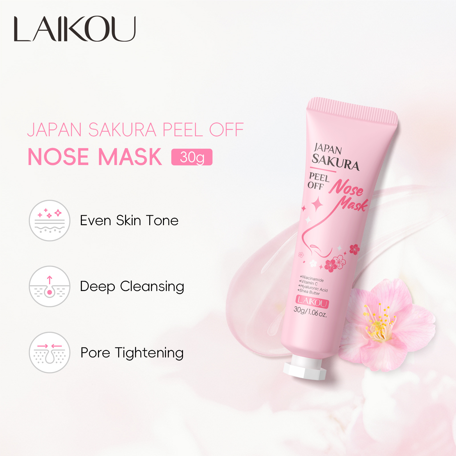 Laikou Sakura Peel-Off Nasal Mask 30g Hydrating Moisturizing Cleansing t Zone Care Cosmetics Foreign Trade Mask Full English