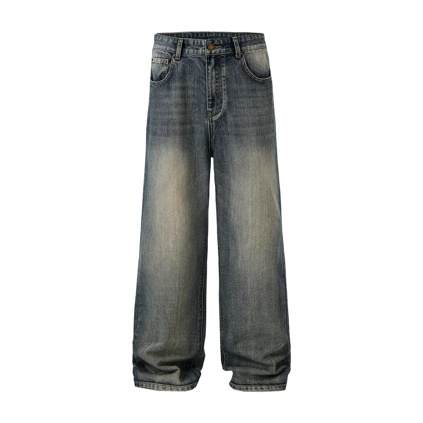 LKTM Men's# American Retro Heavy Industry Washed Bamboo Pattern Jeans Men's Advanced Sense Loose Straight Long Pants