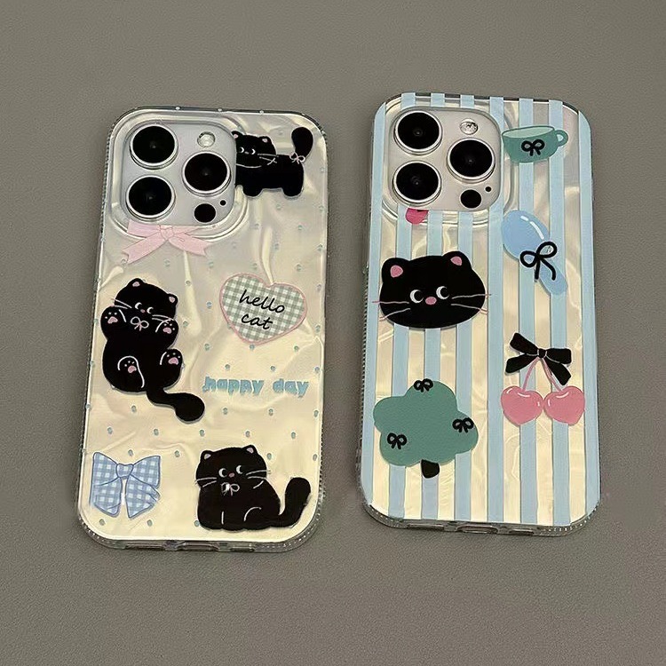 Ins Feng Shui Ripple Black Cat for Apple 15 Mobile Phone Shell iPhone14Plus/1311promax Explosions