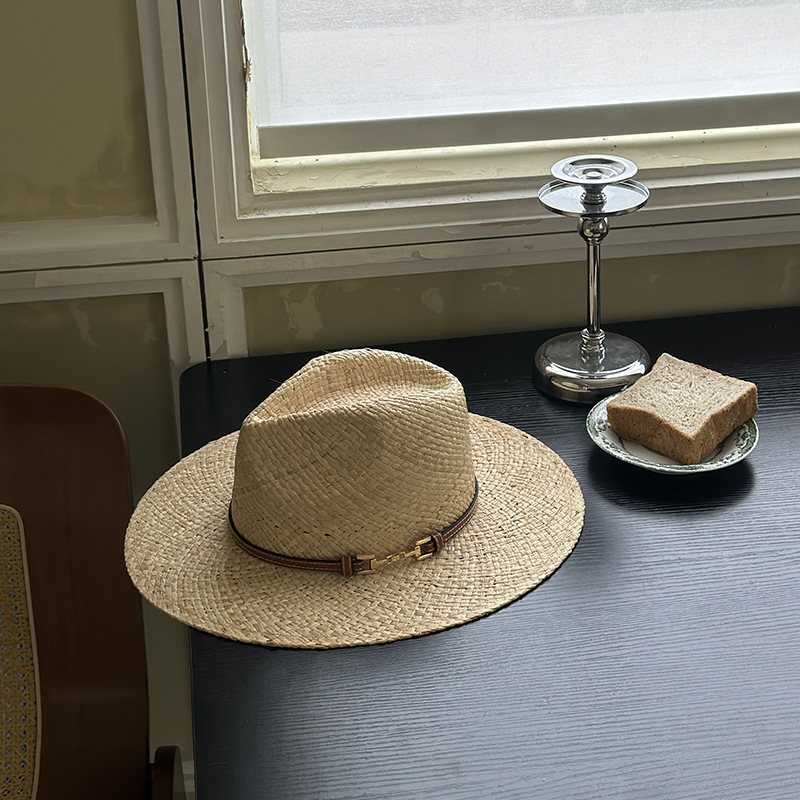 Jazz Hat for Men and Women with Large Brim Panama Hat Summer Fashion British Retro Classic Western Cowboy Raffia Hat