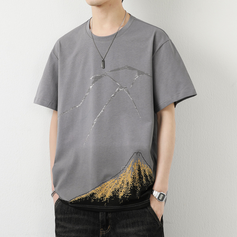 Cotton Short-sleeved T-shirt Men's Summer New Fashionable Ins Printed Loose Washed T-shirt Fashionable All-match Comfortable Top