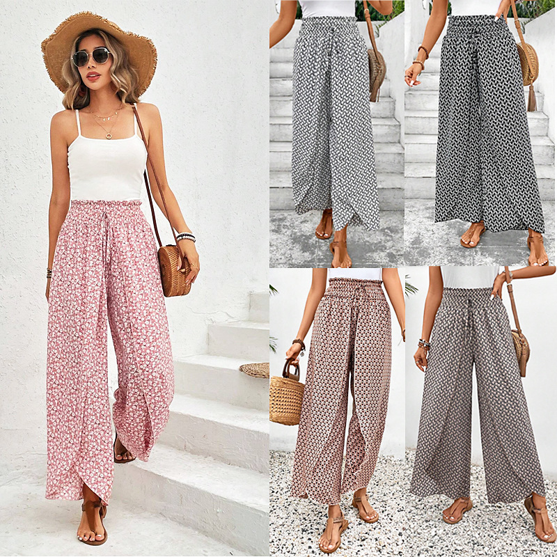 Spring and Summer 2025 Amazon Cross-border New Women's Retro Women's Pants plus size Casual Pants Loose Split Wide Leg Pants