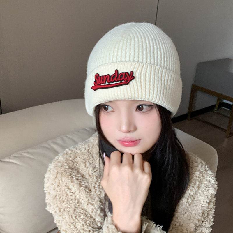 Autumn and Winter Letter Wool Hat Women's Temperament All-match Ear Protection Knitted Hat New Style Face Small Warm Pullover Hat for Men
