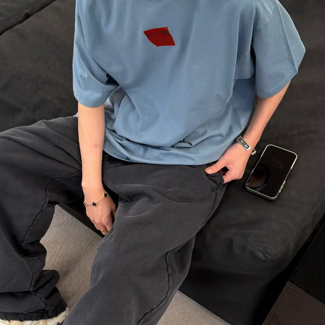 [Ceiling] 25Ss Red Tape Embroider letter Loose Small Round Neck Short Sleeves T-Shirt Same Style for Men and Women
