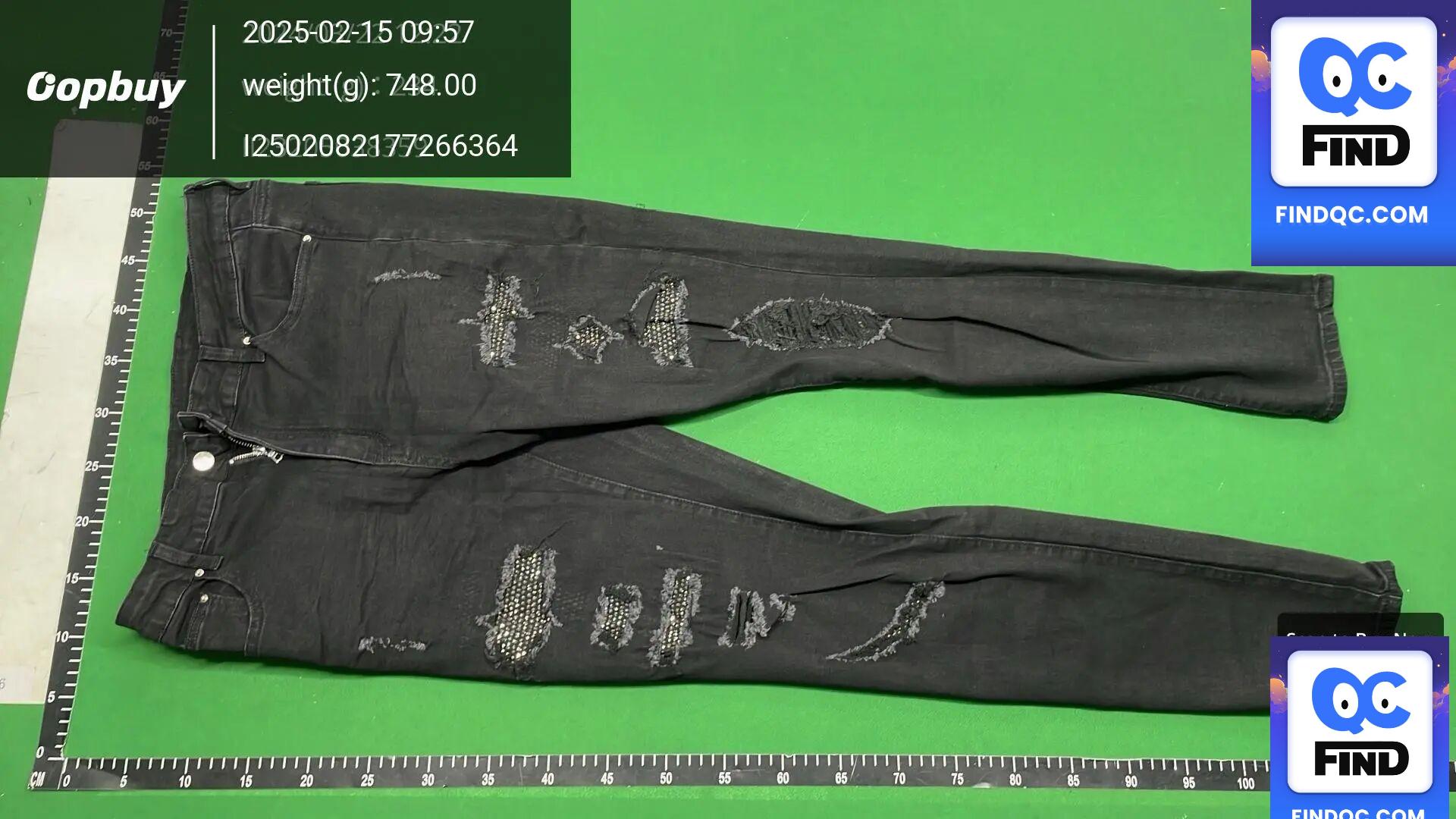 High Street Cross-Border Men's Jeans, Slim Fit Black Ripped Jeans with Whiskers and Rhinestones, Young Men's Skinny Jeans QC