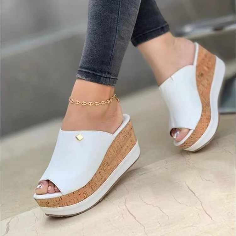 Summer European and American New Wedge Fish Mouth Slippers Women's Thick Bottom One-Shoe Super High Heel Platform 43 plus size Sandals and Slippers for Women