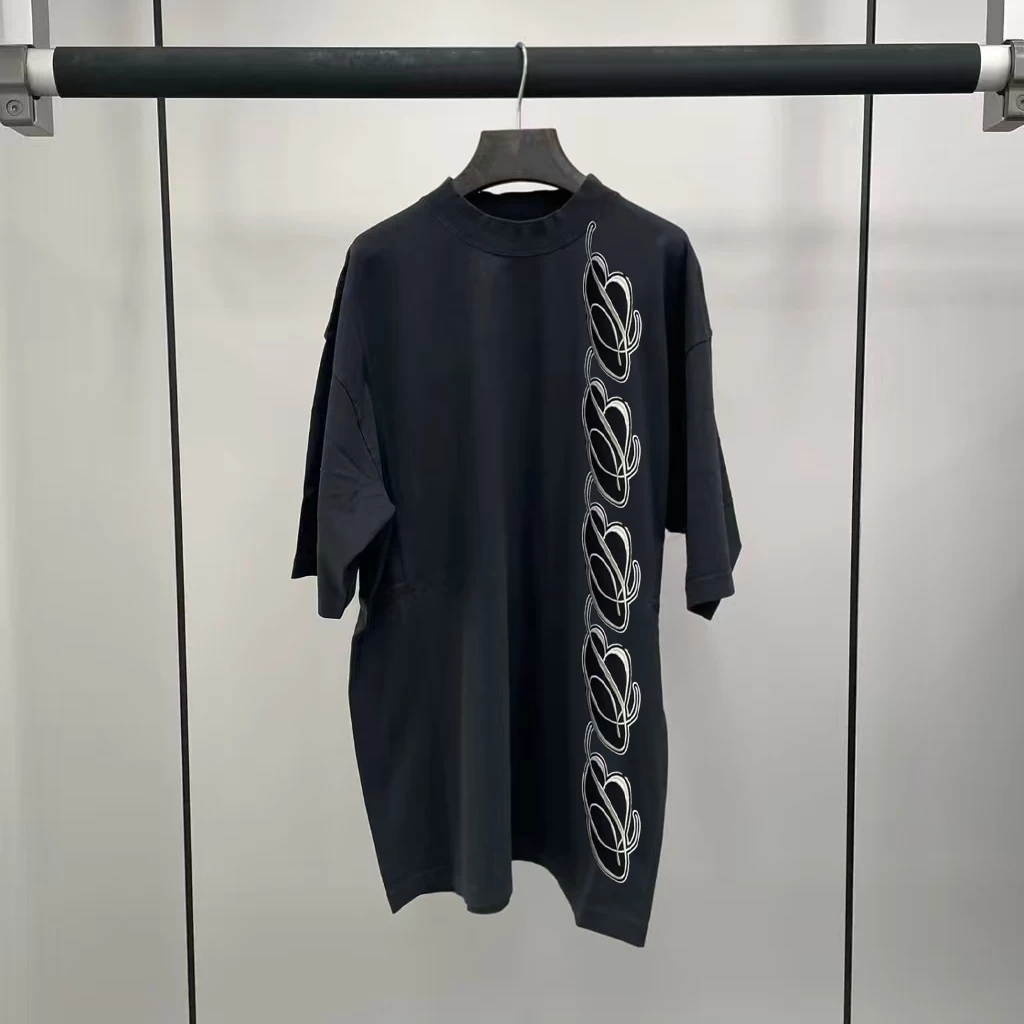 Top of the line version! Paris style 26ss new New Year series art style letter embroidery round neck short sleeved T-shirt for couples