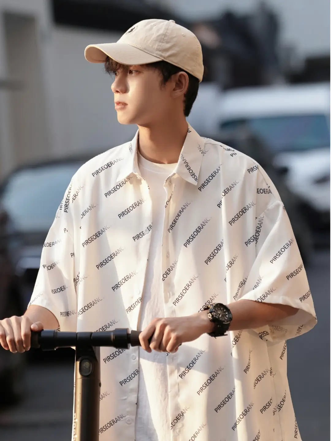 letter Full Print Handsome shirt Men's Short-Sleeved Summer Thin Section Loose Half-Sleeved Tops Teenagers Japanese style Retro Shirts