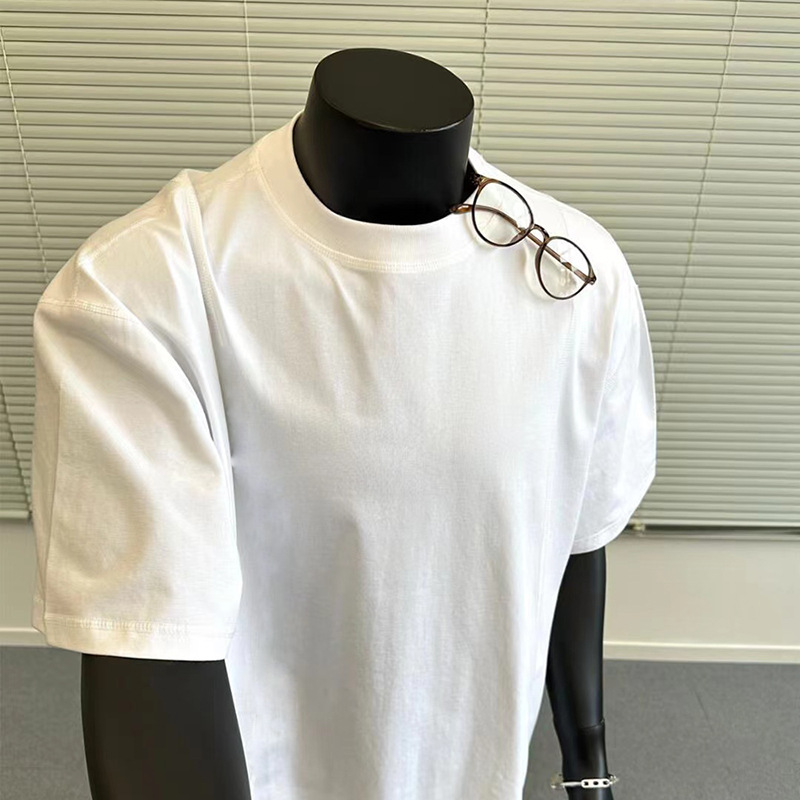 330g Heavy Trendy Brand Shoulder Short-sleeved T-shirt Men's All-match Loose oversize European and American ins Small Neck Base Shirt