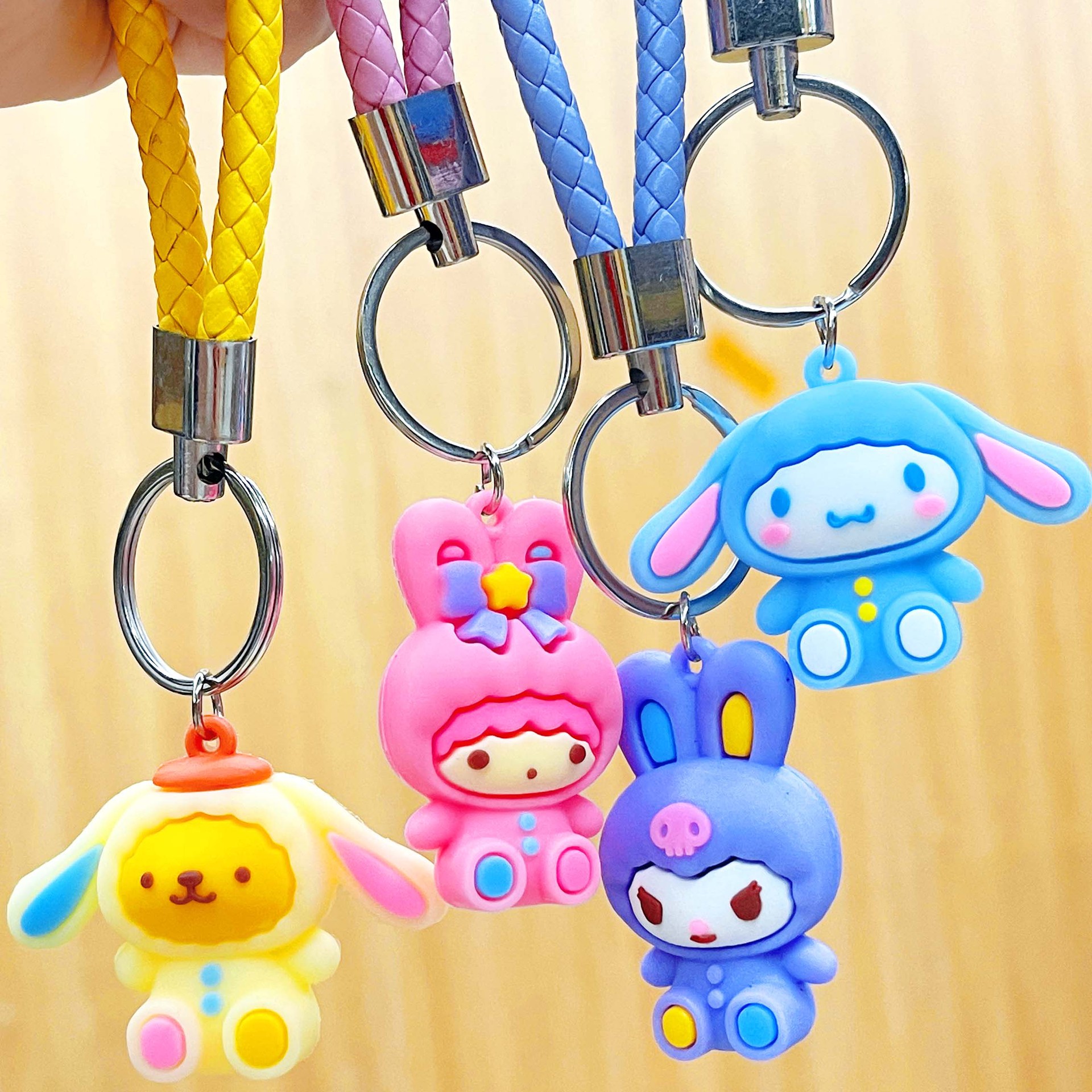 New Woven Rope Mixed Style Plush Toy Cinnamoroll My Melody Car Keychain Kuromi Pendant Small Accessories Wholesale