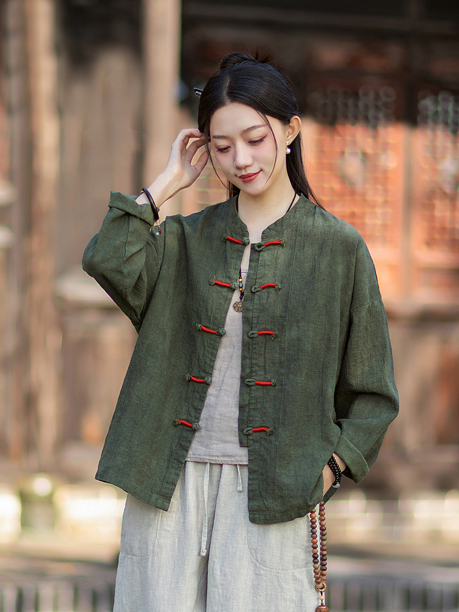 26 New Original Cotton and Linen Women's Clothing, Retro National Style Button-Front Braided Top Shirt, Women's Chinese-Style Cotton and Linen Jacket