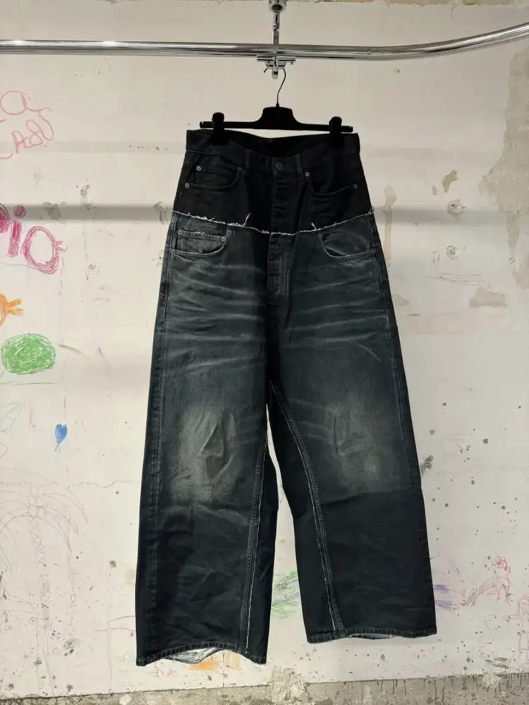 Ceiling! New Paris-Style Distressed Patchwork Ripped Washed Unisex Long Pants for Autumn and Winter, Loose Casual Sweatpants