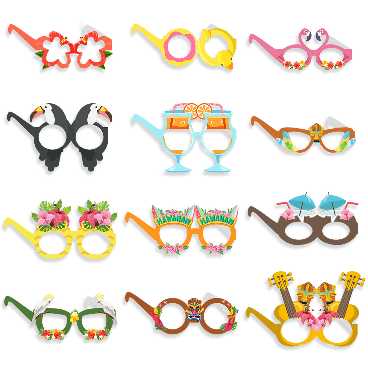 2026 Cross-Border Hawaiian Decorative Paper Glasses for Dance Party Costumes, Creative and Funny Photo Glasses, Wholesale Customization